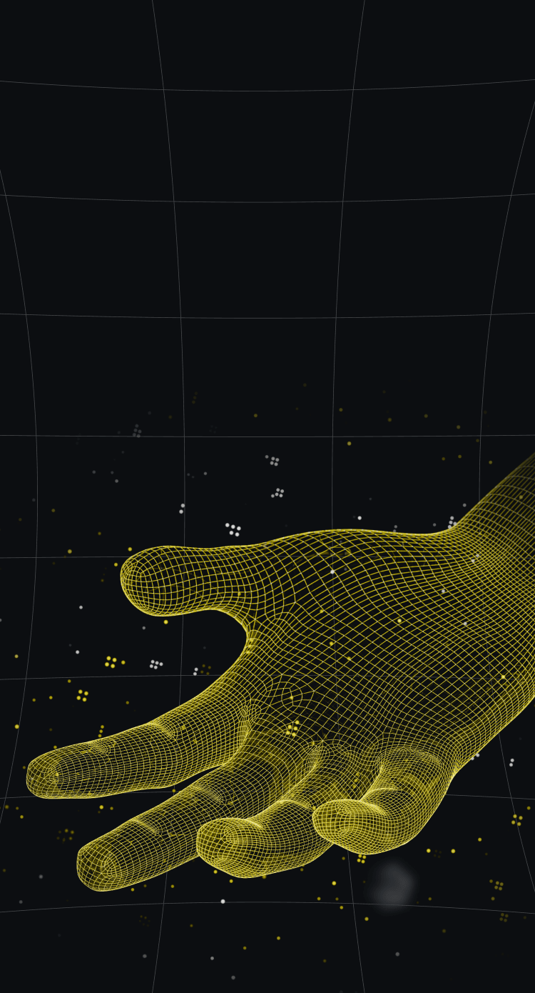 Outreached hand on space vector background.