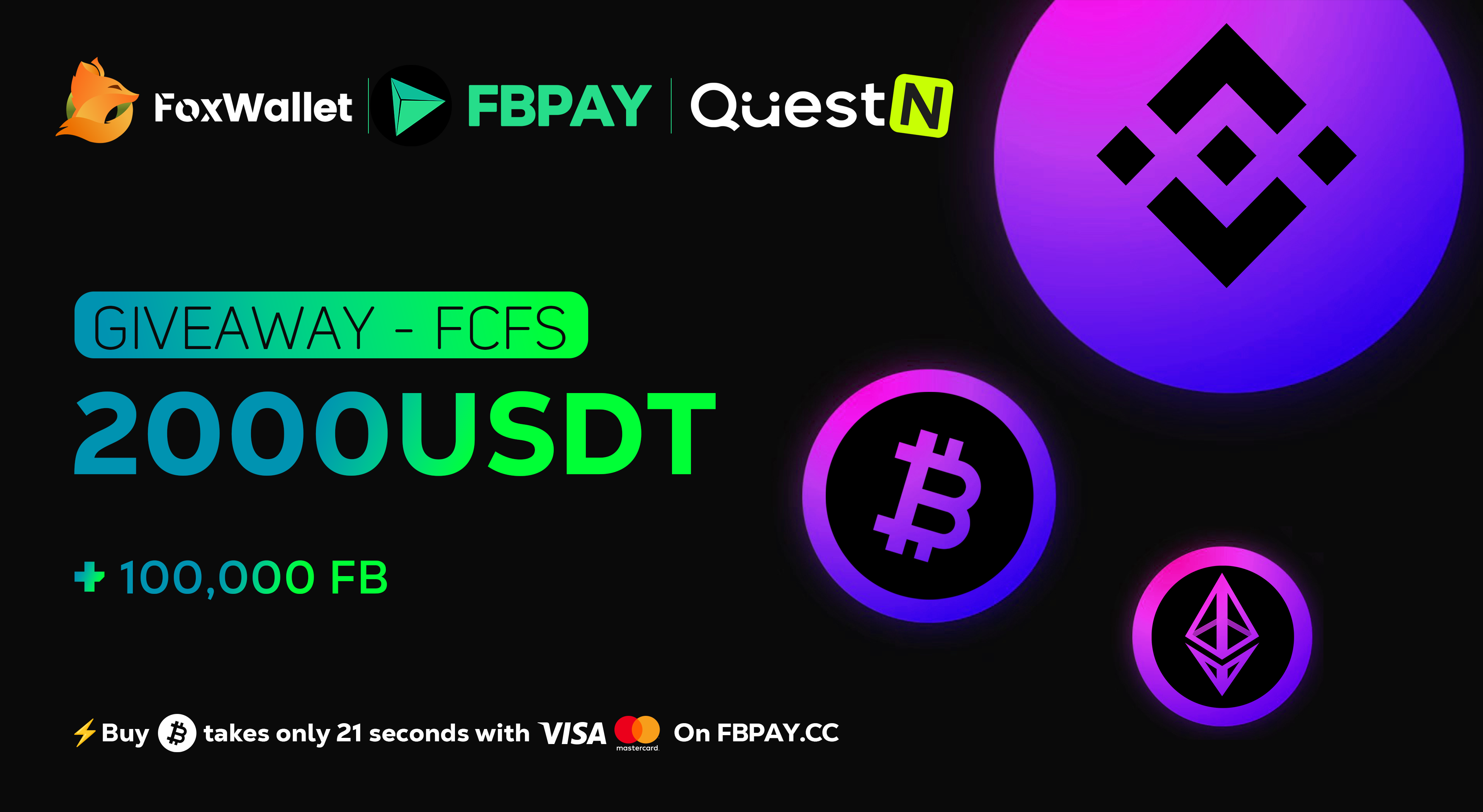 Giveaway 2000USDT + $100,000 FB , FCFS!